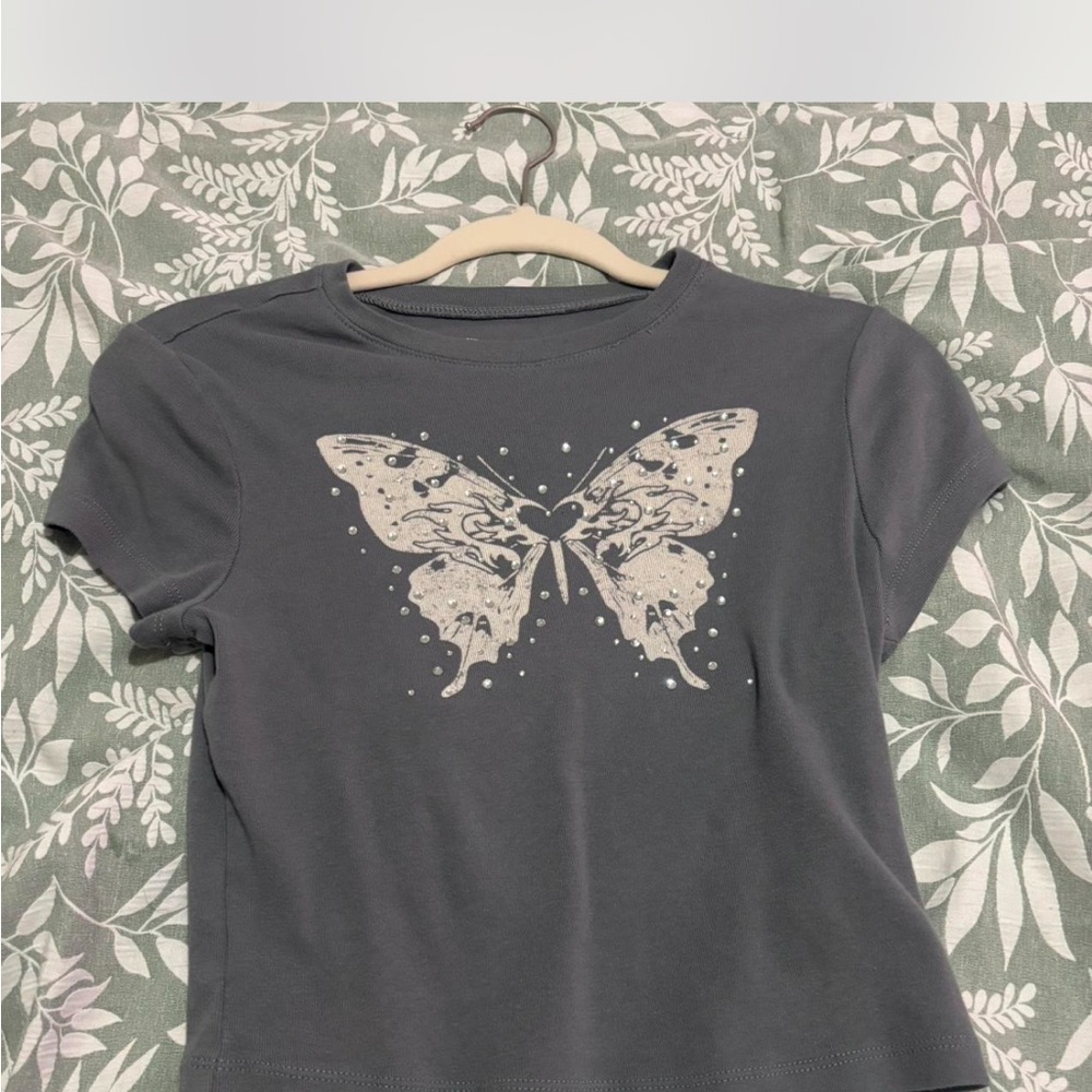 Gray Butterfly Print Women's Top
